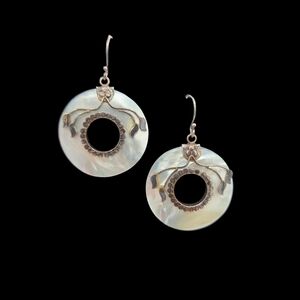MOP Sterling Silver Overlay Donut Shaped Dangling Earrings 10g Art Nuveau Style